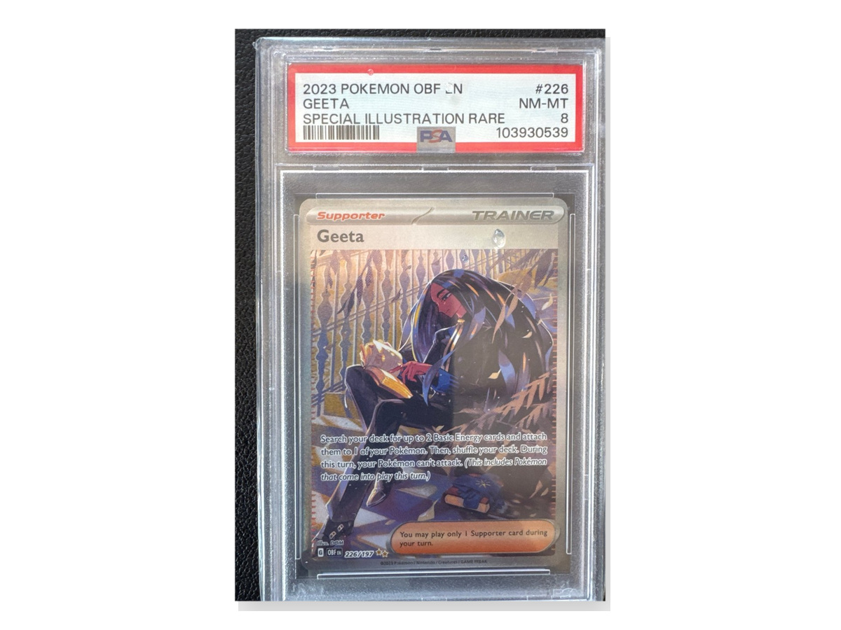 Geeta Obsidian Flames Pokémon card graded PSA 8