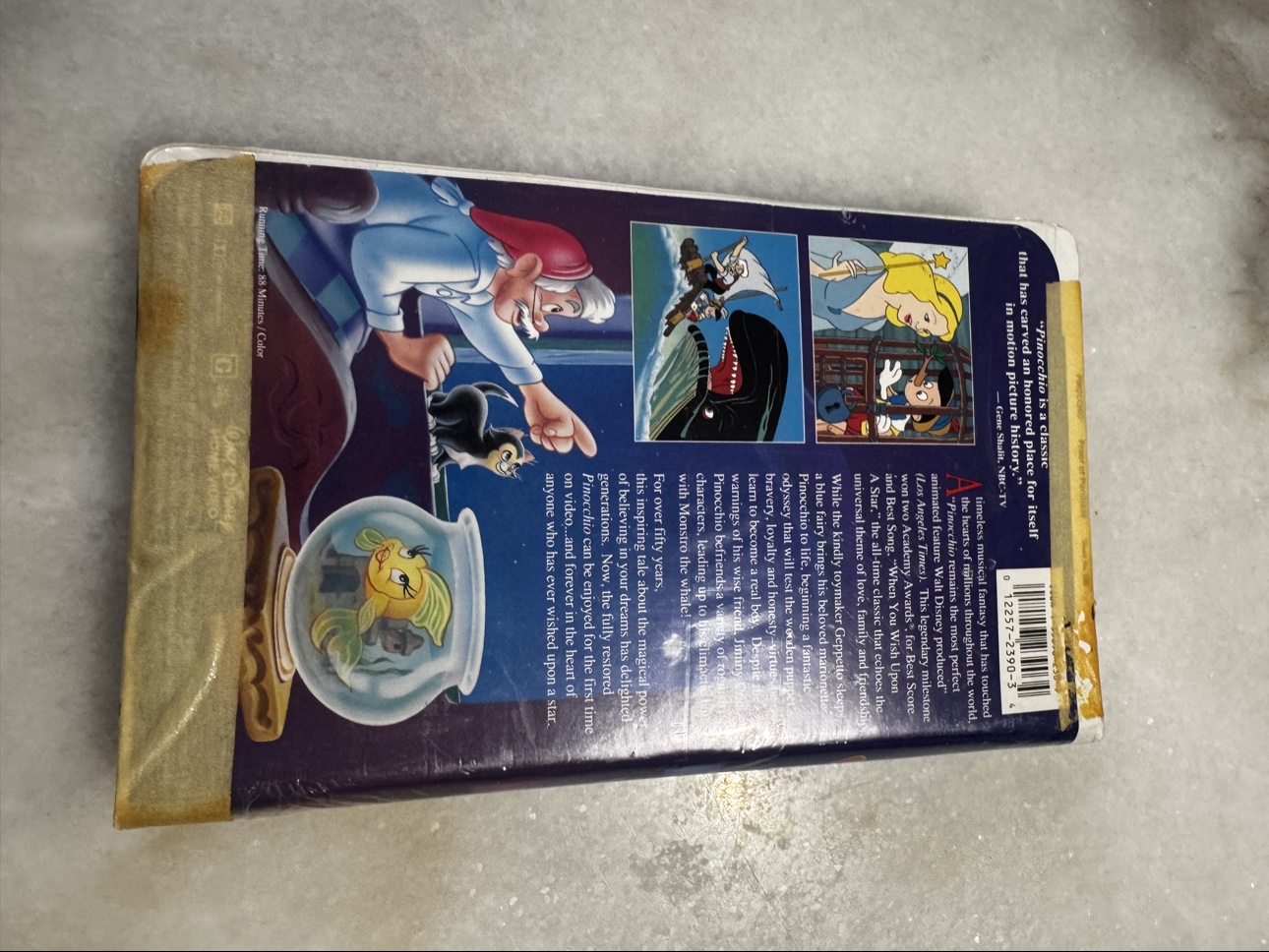 Back view of sealed Pinocchio VHS