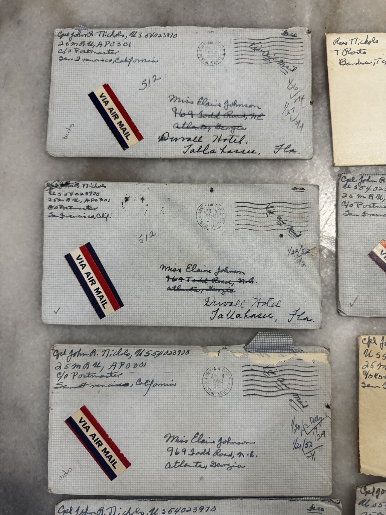 Postmarks and addresses on Korean War-era airmail covers