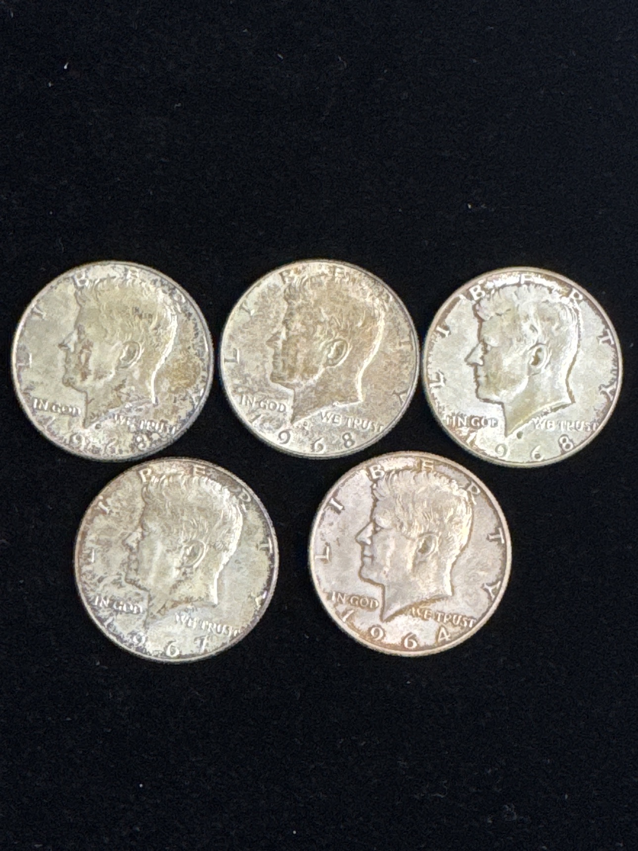 Close-up obverse view of the circulated Kennedy half dollars