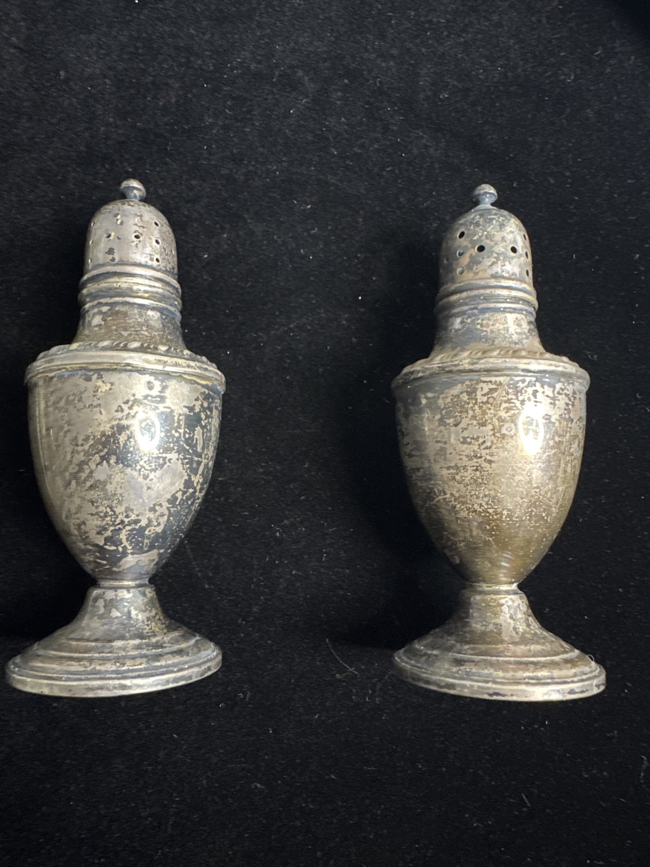 Pair of vintage sterling silver salt and pepper shakers